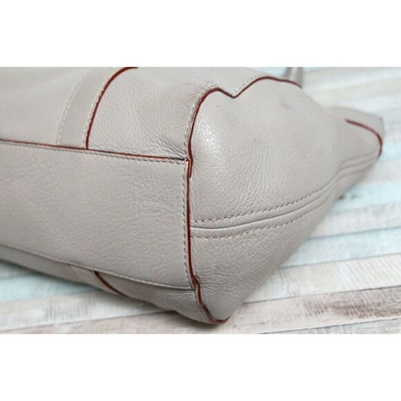 LRG kate spade GRAY GENUINE LEATHER RED TRIM ZIP TOP TOTE SHOULDER BAG HANDBAG - Picture 8 of 11